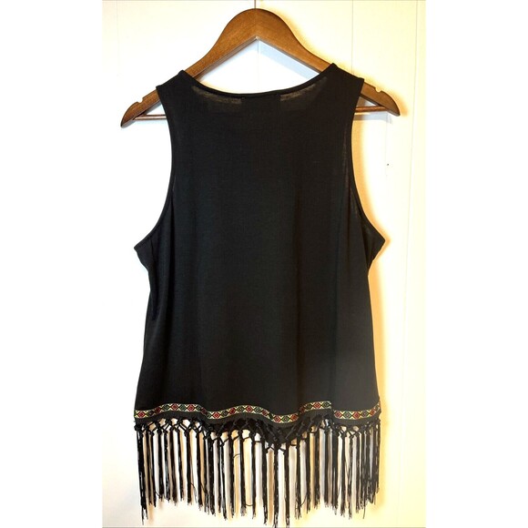Savannah Jane Women's Size Medium Black Tank Aztec Print Fringe - Picture 4 of 8